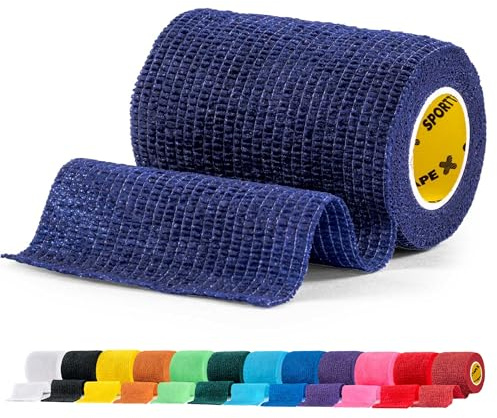 SPORTTAPE Self-Adhesive Cohesive Bandage, 7.5cm x 4.5m, Navy Blue - Compression & Vet Wrap for Dogs, Horses, Sports Stretch Tape for Football, Ankles, Joints, Wrists and Sock Tape - Single Roll