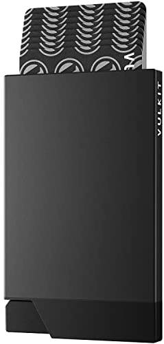 VULKIT Kartenetui Herren Metall Pop Up Kreditkartenetui Damen RFID Blocker Kartenhülle Slim Geldbörse Herren für 5-8 Karten, Schwarz