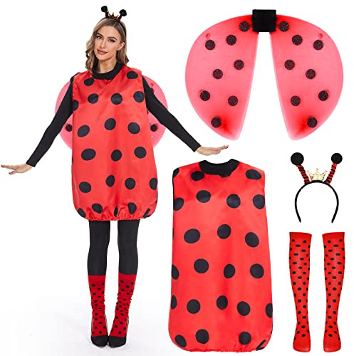 FORMIZON Bikostym dam, bidräkt vuxna med bin, pannband, vingar, benarmar, humla, karnevalkostymer för kvinnor och män, karneval, utklädnad, party, cosplay (nyckelpiga, XL)