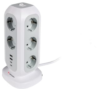 Verbatim EU Steckdosenturm 15-in-1, Mehrfachsteckdose mit 11 Euro-Steckdosen, 2 USB-C und 2 USB-A Anschlüssen, Multisteckdose mit Schalter und 2 m Verlängerungskabel, max. 3600 W