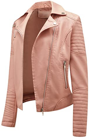 Chaqueta Cuero Sintetico Mujer Chaqueta Biker Mujer Faux Leather Jacket Women Chaqueta Motorista Simil Cuero Mujer Chaquetas Biker Pu Jacket Women Talla Grande Chaqueta Imitacion Cuero Mujer Rosa M