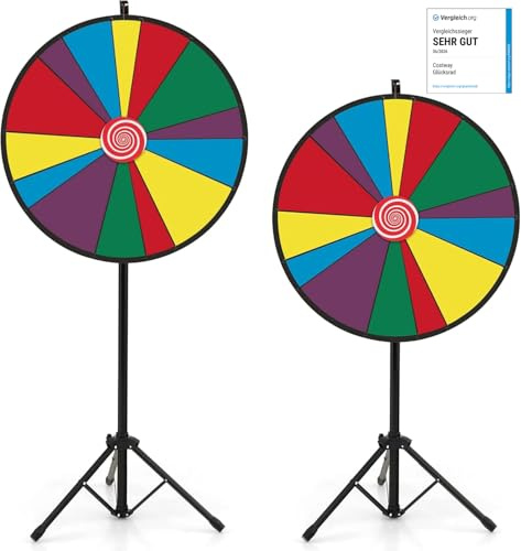 COSTWAY 30 Glücksrad zum Drehen, Drehrad höhenverstellbar, inkl. Radiergummi und Markierstift, Lucky Wheel irregulär für Party, Lotteriespiele und Wortspiele