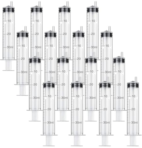 16 stycken 30 ml sprutor, sterila sprutor med lock plastspruta | Återanvändbar plastspruta för liten husdjursmatning, laboratorium, växtbevattning, motorolja eller bromsvätska
