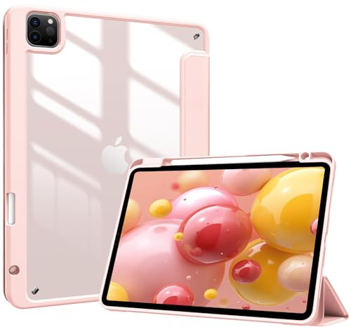ProCase Hülle für iPad Pro 11 Zoll 2022/2021/2020/2018 (4/3/2/1 Generation) mit Stifthalte Stoßfeste Smart Case Cover transparente Rückseitenschale Schutzhülle -Rosa