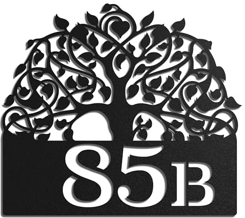 WesterWerk Baum des Lebens Hausnummernschild – Geschenk Umzug, Türschild personalisiert, Hausnummer anthrazit oder schwarz, Nachbarn Geschenk, Namensschild Briefkasten für Haustür oder Eingang