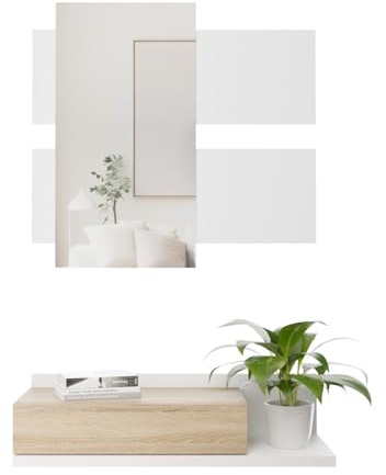 amuéblate online Flur mit Schublade und Spiegel, für Eingangsbereich, Modell Cool in Weiß-Roble, Melamin, 75 cm (Breite) x 116 cm (Höhe) x 29 cm (Tiefe)