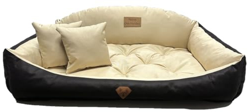 Dogs4Life Waschbar Orthopädisches Hundebett Hundekissen Hundesofa Hundekorb für Kleine Mittelgroße Grosse Hunde S - XXL Personalisiert mit Namen (M, Beige)