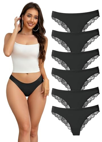 Hialegion Culotte Femme Taille Basse Dentelle Élastique Confort Lot 5 3XL