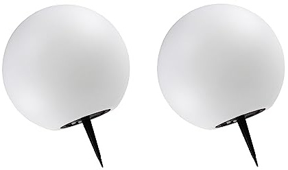 Trango 2er Set SO-003 IP65 LED-Solarleuchte in 30cm Durchmesser Weiß matt mit 3000K warmweiß LED & RGB Farbwechsel LED *SNOWY* Solarkugel, Leuchtkugel, Außenleuchte, Kugellampe, Gartenleuchte, Ball