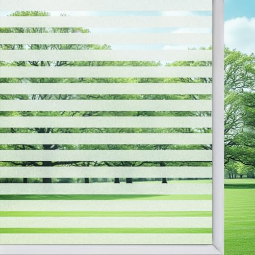DIFIT Fensterfolie Streifen, Mittlere Streifen Milchglasfolie, 44.3x200cm | Sichtschutzfolie Fenster mit Statische Haftung, UV-Schutz, Ohne Kleber, Wiederverwendbar, für Küche, Zuhause und Büro