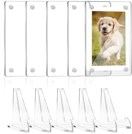 Rayong Confezione da 5 cornici acrilichemini, cornici trasparenti, magnetiche (7 * 12 cm) con supporto, cornici piccole per pellicola Polaroid e Fujifilm per foto da 3 pollici