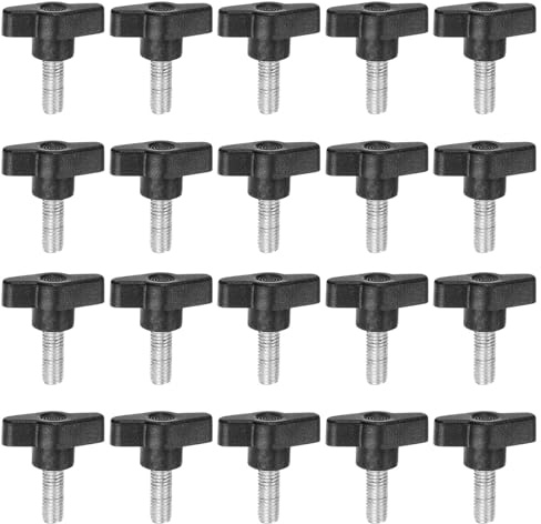 QUARKZMAN 20 Stück Rändelschrauben mit T Flügelknöpfe M8 x 20mm Kunststoff T-Kopf Gewindebolzen Klemmschraube Flügelschraube Haltegriffe 36mm Klemmknopf Daumenschrauben für Maschine, Schwarz