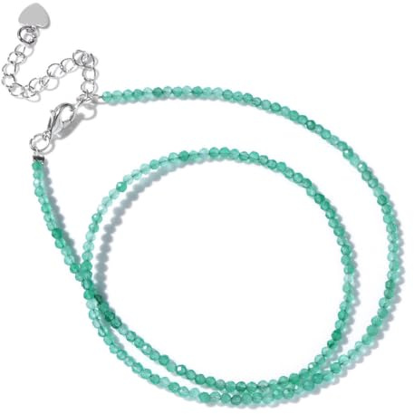LOCCY Echte Naturstein Halskette für Damen, 2mm Perlenkette Boho Kristall Halskette mit Verschluss für Fraun Mädchen für Muttertag Geburtstag Weihnachten Geschenke, 41+5cm Länge (Grüner Aventurin)