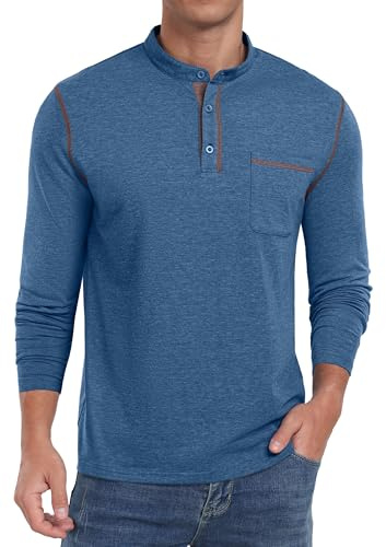 Sailwind Camiseta Henley clásica de algodón para hombre, con botones, para verano, de manga larga, para correr, camiseta para hombre, S