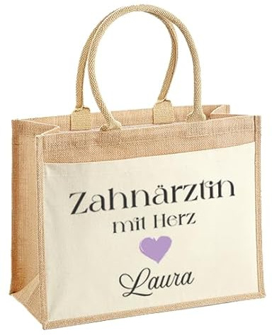 LIEBTASTISCH Jutetasche Shopper personalisiert bedruckt mit verschiedenen Berufen - Einkaufstasche stilvoll & praktisch-Jute-Tasch Jutetasche (Zahnärztin, M (30x30x19 cm))