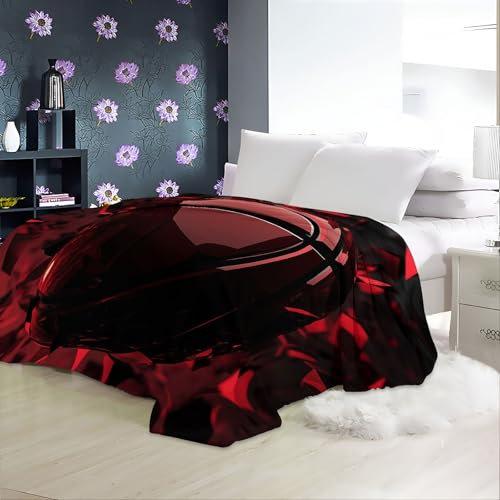 Throws Premium Broken Glass Effect Basketball Thermal Warm Blankets For Sofas Red Throw For Bed Couch Chairs, Cosy Fleece Bed Throws, Throw Blanket for Travel Single