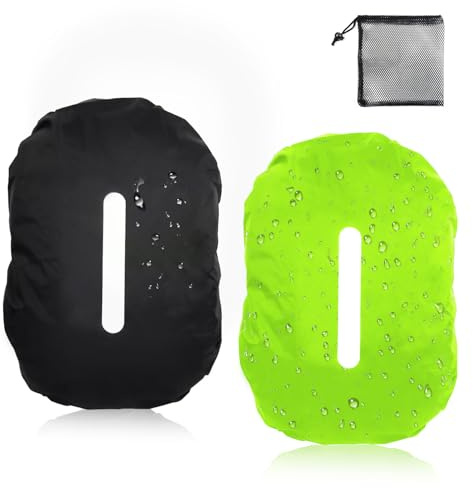 Qcdou Copri Zaino per Pioggia, 2 Pezzi Copertura Antipioggia per Zaino con Strisce Riflettenti per Escursionismo, Campeggio all'aperto, Escursionismo, Ciclismo(30-40L)