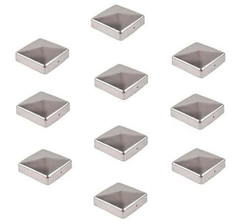 10 x Cappello Palo Legno 9x9 cm, Cappuccio Palo Legno a Forma di Piramide, Cappucci Recinzione 90 mm, Acciaio Zincato, Antiruggine