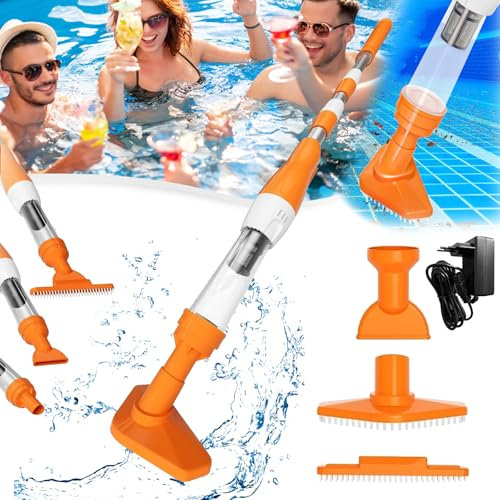 Aspirapiscina, 3 In 1 Wireless Con Batteria Aspirapolvere Manuale Piscina Aspirapolvere Pavimento Ricaricabile Asta Telescopica 104,5-165cm 6W 1600Mah Aspirapolvere Per Piccole Piscine Spa (Arancione)