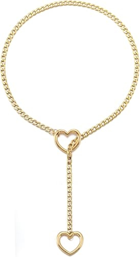RWQIAN Justerbar Y-halsband för damer, glidhalsband, punk, gotisk, Kubansk hjärtkedja, rund, lås, silver/guld/svart, Y-halsband, 66 - 86 cm, 65 cm, Rostfritt stål