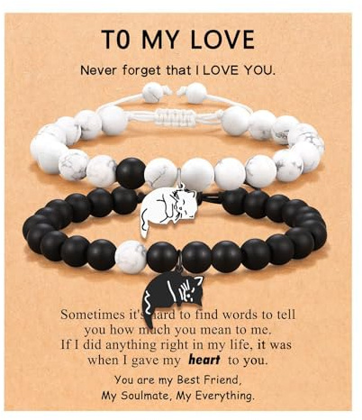 LunarCharm 2 Pulseras de Gato para Pareja y Amistad - Regalo para San Valentín, Navidad y Cumpleaños