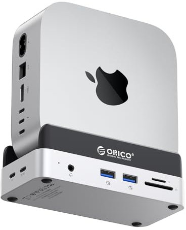 ORICO MiniDock Mac mini M4 Dock & Ständer mit Nicht Abnehmbarer 2TB SSD Speicher, USB C Hub mit 2 USB-A 10Gbps, SD/TF 3.0, Perfektes für Mac mini M4/M4 Pro - VSE