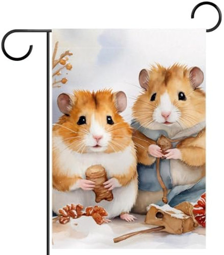 Gartenflagge, 71,1 x 101,6 cm, doppelseitige Willkommensflagge für Hochzeit, Zuhause, Outdoor, Garten, Dekoration, Hamster im Winter