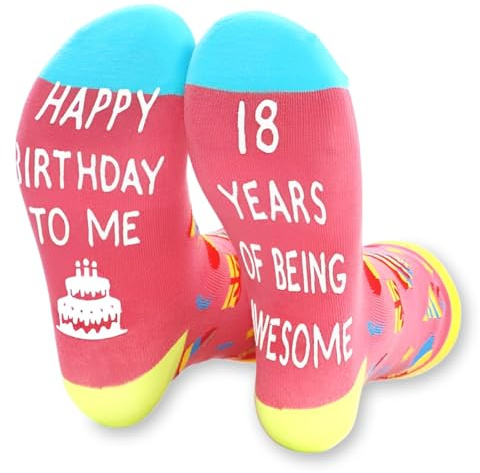DEFGNOP Chaussettes d'anniversaire 18 ans pour filles, cadeau fille 18 ans, chaussettes pour 18 ans, anniversaire avec design mignon pour sœur meilleure amie