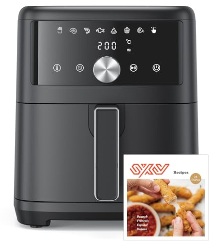 Innsky Airfryer Heißluftfritteuse XL 6L, 8-in-1 mit LED-Touchscreen, Heißluftzirkulation, leise <50dB, energiesparend, spülmaschinenfest, 1500W, für 1–6 Personen, Schwarz