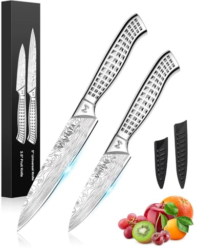 MOSFiATA Small Kitchen Knife Set, 2PCS Super Sharp Professional Chef Universal Fruit Knife Set, Hollow Handle One Piece Design, High Carbon Stainless Steel Japanese Cooking Kitchen Knives Sets Gift