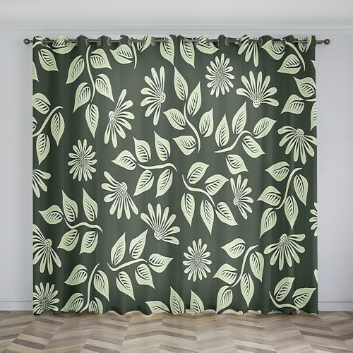 Leaves Net Curtains for Windows Bohemia Blackout Curtains, 3D Printed Drape Insulated Curtains, 2 Pack with Hooks, Removable and Washable for Bedroom Living Room Kitchen Pavilion