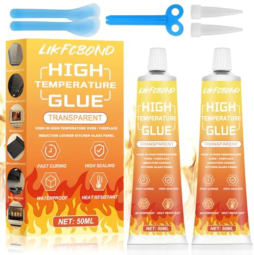 LIKFCBOND Högtemperaturlim, Silikon Med Hög Temperatur, Värmebeständigt Lim, Eldfast Silikon, Transparent Starkt Lim Lämpligt för Eldstäder, Ugnar, Värmeskydd, 100ML