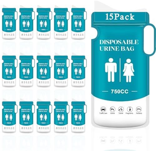 Spetsbst 15 Stück Urinbeutel für Unterwegs Tasche 750ml Tragbares Pinkelbeutel Einweg Natursekt Beutel mit Griff Notfall Toiletten für Camping Reisen Auto Stau