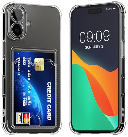 kwmobile Hülle mit Kartenfach kompatibel mit Apple iPhone 16 - Handyhülle iPhone 16 mit Kartenfach - Soft Case - Schutzhülle in Transparent