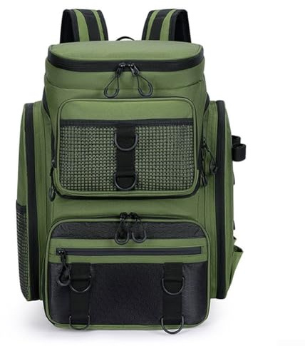 Sac à dos de pêche avec rangement multifonctionnel pour excursions de pêche et utilisation en extérieur (vert)