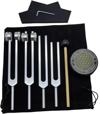 Bortivier Tuning Forks for Healing Set 128Hz, 136Hz, 256Hz, 384Hz & Hockey Puck Activator for Healing,Sound Therapy,Keep Body