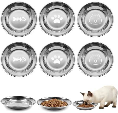 6 Stück Katzennäpfe,14CM katzenfressnapf,Katzennapf Edelstahl 304 Material,futternapf Katze,Wasser Fütterung Schüssel,rutschfeste No Spill Haustier Fütterungsschalen für Katzen und Kleine Hunde(14CM)