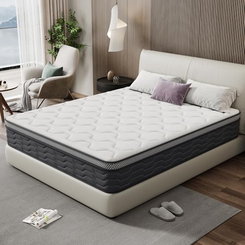 DEWINNER Matelas 140x190 cm- Épaisseur 30 cm -Matelas à Ressorts ensachés et à mémoire de Forme, Matelas 7 Zones Ergonomique-Soutien Tonique & indépendance de Couchage