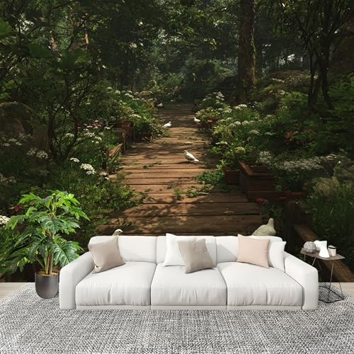 Generico Moda Carta da parati Fotografica 200x140 cm Sentiero Tranquillo Nel Bosco 3D Rimovibile Carta da parati panoramica Verde Dell'Ufficio Della Camera Da Letto Del Salone, Hd Fotomurali