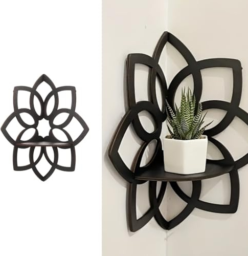 hanging ornaments Wooden Floating Shelf Small Corner Shelf Hollow Flower Mini Wall Rack Bathroom Hanging Soap Holder Organizer For Succulent Pot Collectibles Display Valentine Ceramic Decorations