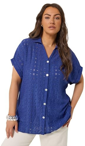Yours Curve Broderie Anglaise Grown-On Sleeve Shirt - Women's - Plus Size Curve