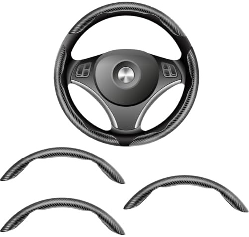 Funda universal para volante de coche de 38 cm, 3 unidades, universal, segmentada, fibra de carbono, cubierta de volante segmentada, para la mayoría de coches, camiones, SUV (negro)