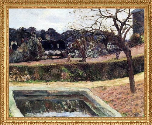Art Oyster Paul Gauguin The Square Basin (also known as Pond) - 20 x 25 Premium Canvas Print with Antique Gold Finish Frame