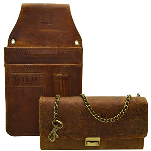 flevado Kellner Wild Leder Set Geldbörse und Kellnertasche Gastro Set Unisex Braun Stufenbörse