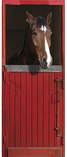PLAGE ON Door Sticker-Pferd rote Tür, Vinyl, Colorful, 83x0.1x204 cm