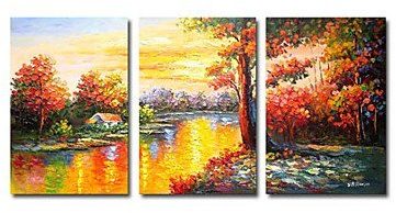 dipinto a mano olio pittura di paesaggio con struttura allungata - set di 3