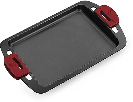 BRA Premiere Parrilla lisa de 40 cm, Aluminio Fundido, Tricapa con Revestimiento Antiadherente reforzado sin PFOA, Asas Desmontables incluidas, apta para todo tipo de Cocinas incluida Inducción, Rojo