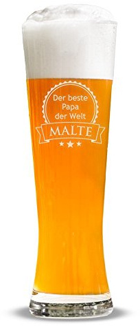 AMAVEL Weizenglas mit Gravur für den besten Papa der Welt, Personalisiert mit Namen, Geschenkidee für Männer, Füllmenge 0.5 l