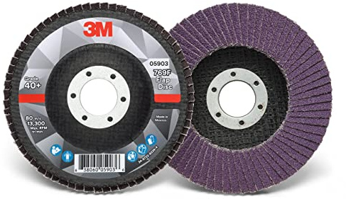 3M Flap Disc 769F, Type 27, 40+, 4-1/2 in x 7/8 in, High Performance Abrasive, Ceramic Precision-Shaped Grain Grinding and Finishing Disc, Carbon Steel, Stainless Steel