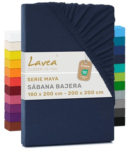 Lavea® Lenzuolo con Angoli Matrimoniale 180x200 cm - 100% Cotone Morbido e Traspirante - per Materassi alti fino a 20 cm - con Elastico in Jersey - Blu galassia